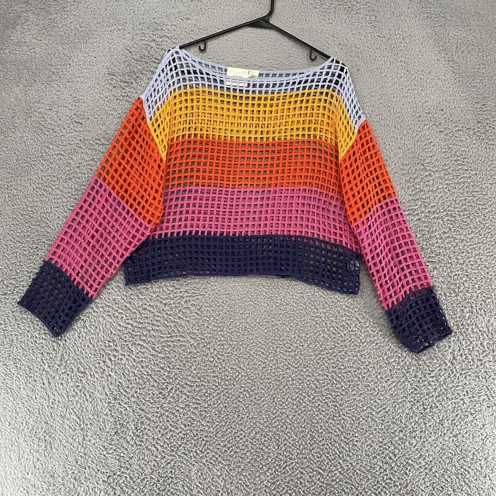 Maeve by Anthropologie Sweater Womens One Size Rainbow Crochet Boxy Beachy